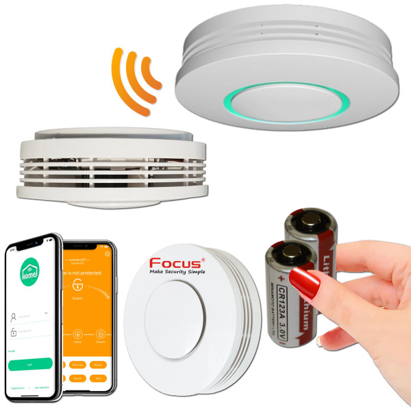 Capteur de Fumée MD2105R installé au plafond d’un salon, compatible alarme iProtect.