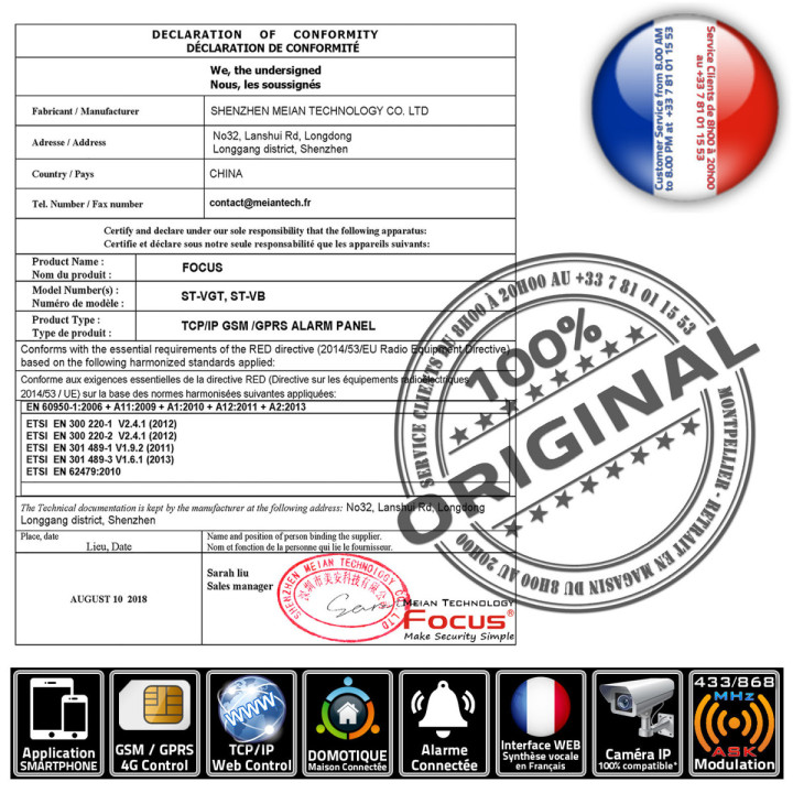 Capteur gaz sécurité MD-2003R compatible avec l'Alarme Protectoris