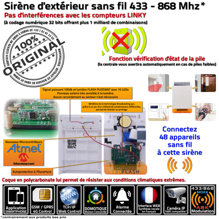 Sirène extérieure avec flash LED MD-326R compatible avec l'Alarme Protectoris