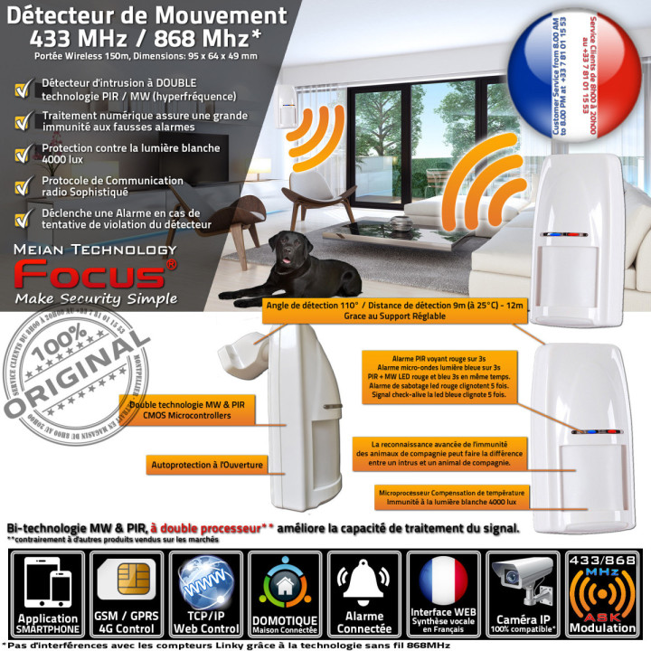 Capteur infrarouge PIR DT-81R compatible avec système d’alarme Protectoris